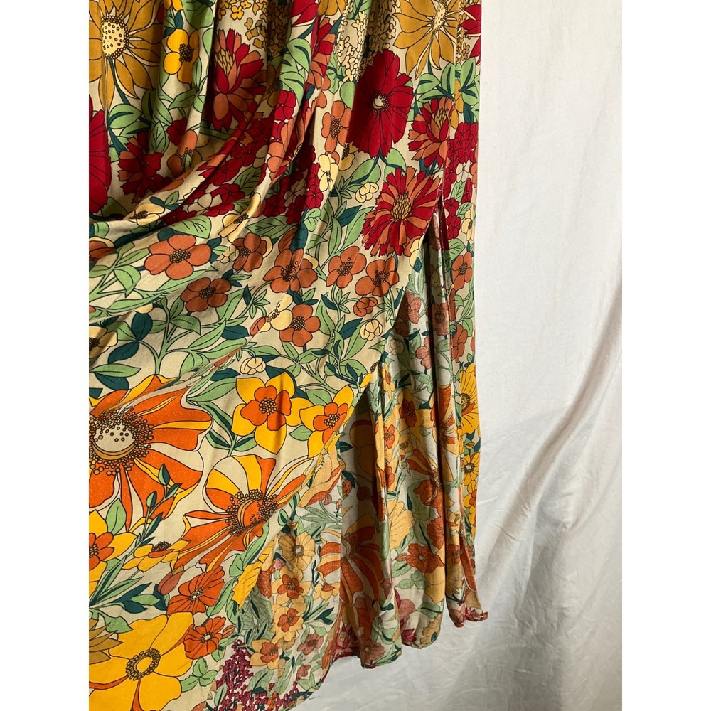 Natural Life Floral Maxi Skirt Ruched Back Waist Side Slit Boho Cottagecore XS - Picture 3 of 7